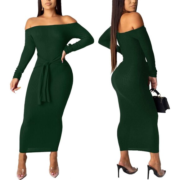 Women's Plus Size Off Shoulder Sweater Dress Long Sleeves Bodycon Casual - Picture 3 of 5